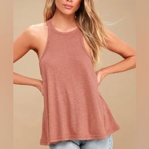Free People intimately pink rusty rose ribbed high neck racerback flowy tank L